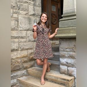 LOFT Floral Tie Sleeve Pocket Flare Dress 00P